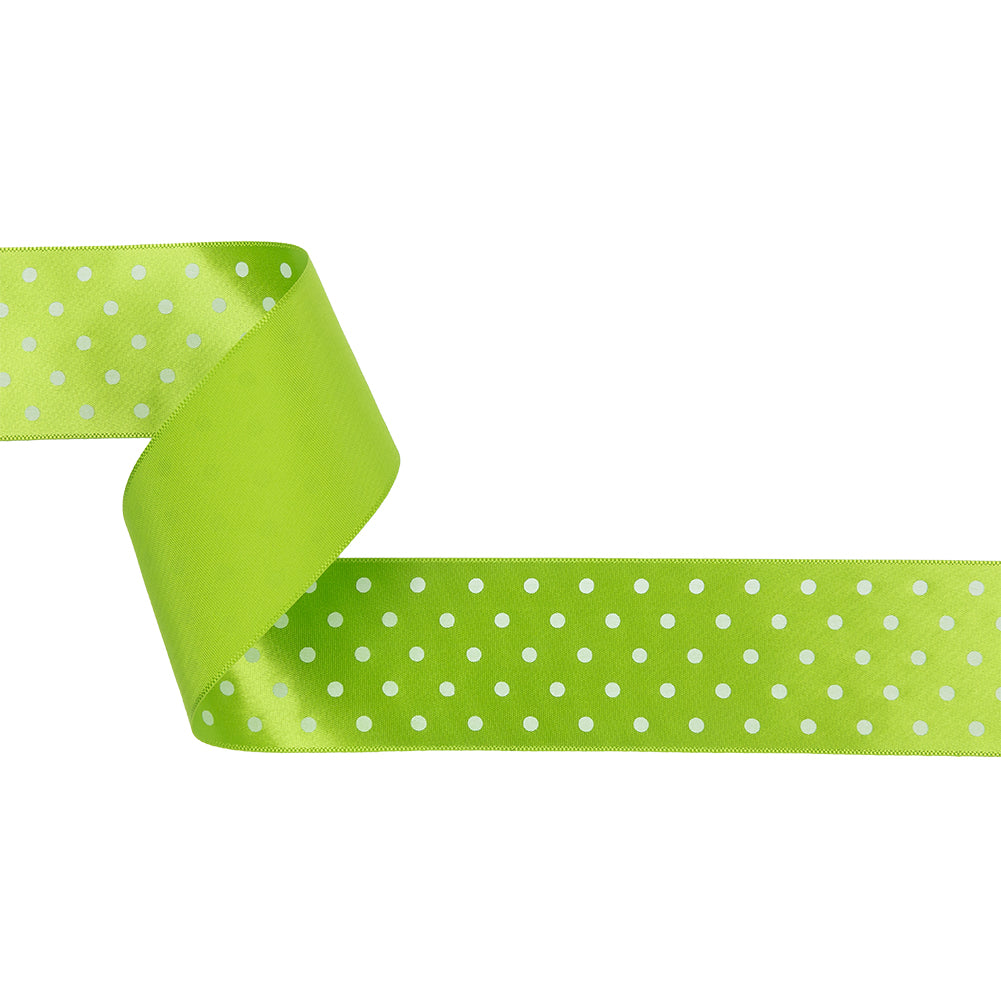 Lime and White Polka Dot Satin Ribbon - 1.5