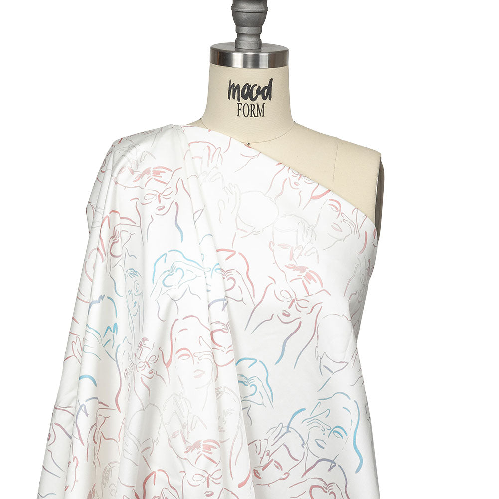 Stretch Cotton Sateen - Pink, White and Blue Faces and Hands - Language of Love Print - Mood Exclusive Pride Collection - Joann Fabrics
