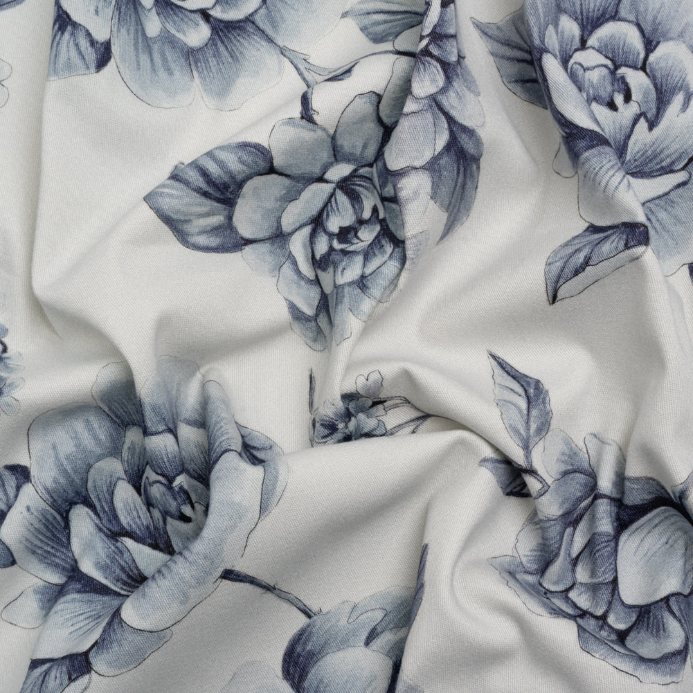 Brushed Stretch Cotton Twill Print - Gray and White Floral - Mood Exclusive Bushel and a Peck - Joann Fabrics