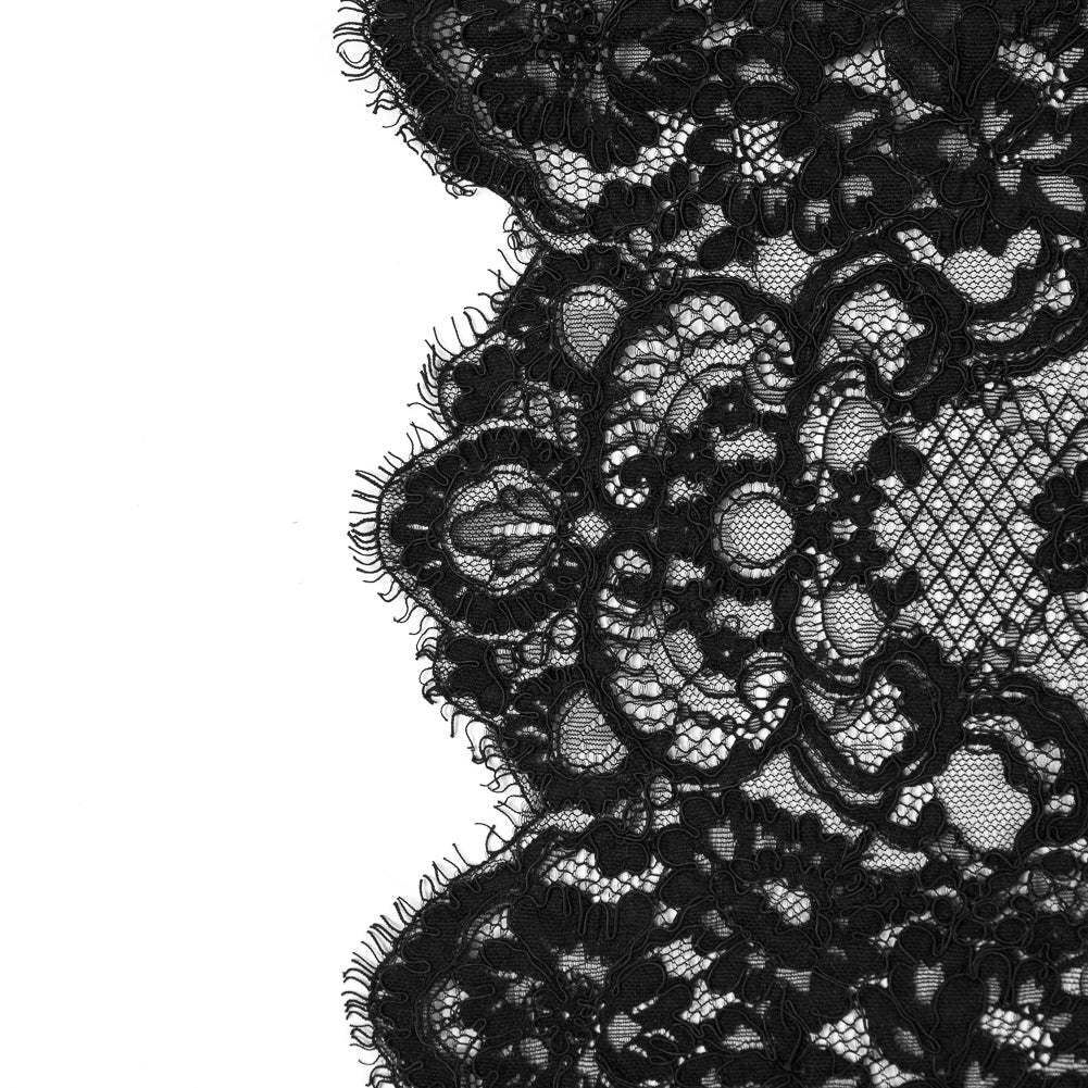Fancy Corded Lace with Scalloped Eyelash Edges - Black Floral Twists - Joann Fabrics
