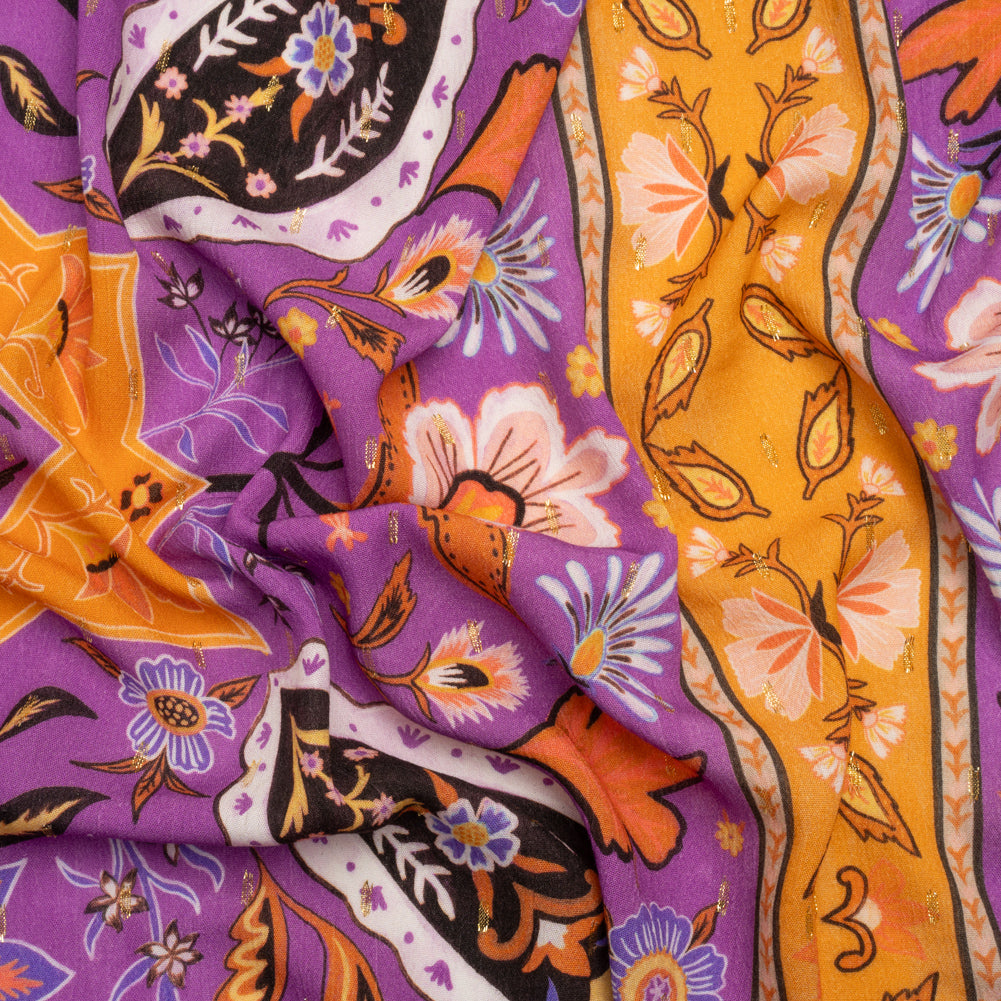 Mood Exclusive Purple Floral Facade Metallic Dotted Crinkled Viscose Crepe Panel - Joann Fabrics