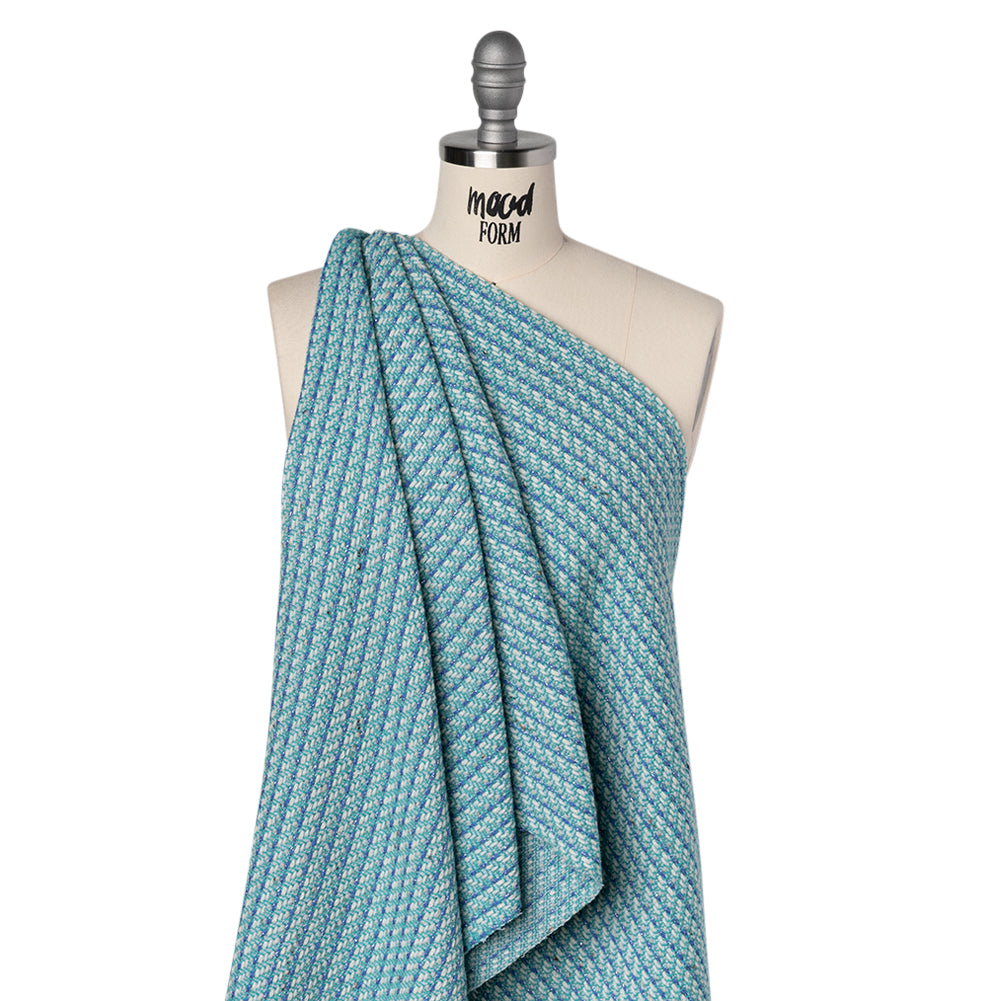 Metallic Wool Blend Tweed Made in Italy - Aqua, Blue and White - Joann Fabrics