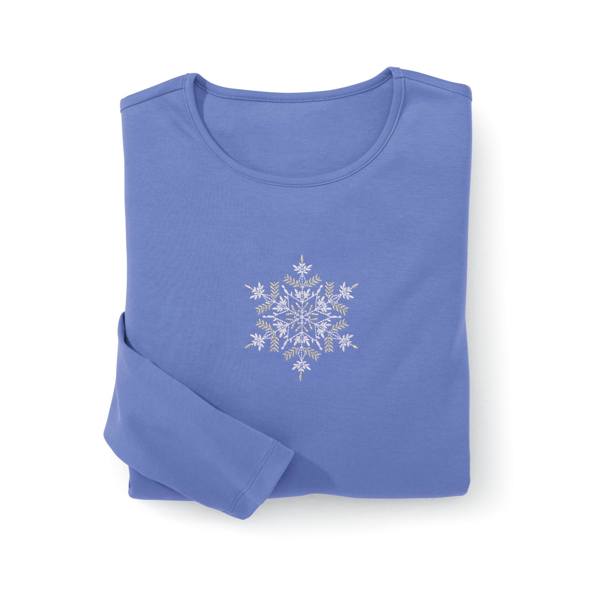 Embroidered Snowflake Holiday Spirit Knit Top - Northstyle Catalog
