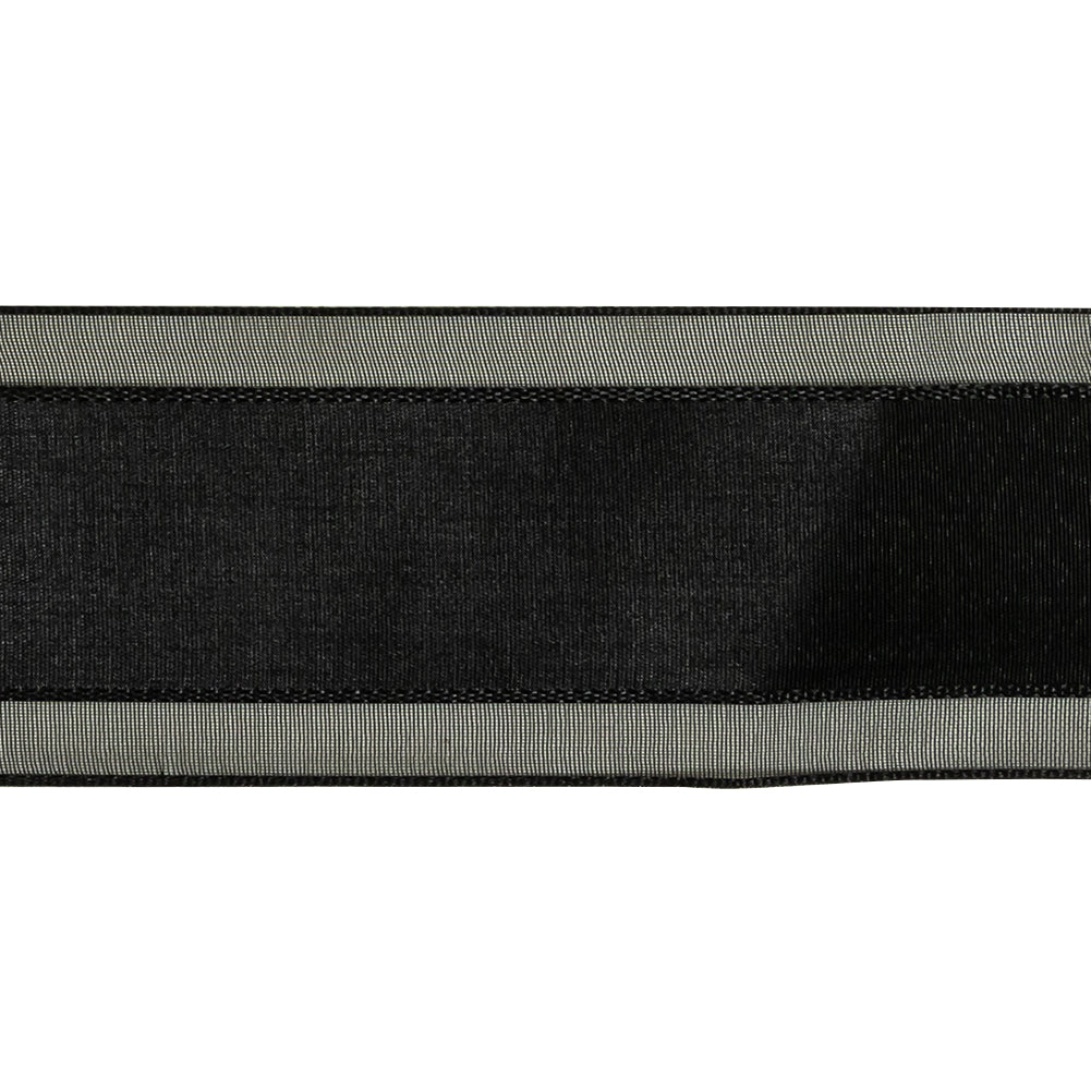 Black Woven Ribbon with Sheer Organza Borders - 1.5