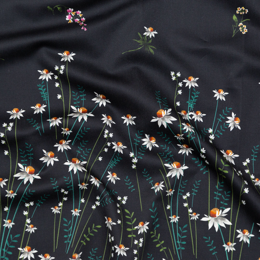 Stretch Cotton Sateen Panel - Black Beauty Daisy Flowers - Growing Distant Print - Mood Exclusive Kenko Collection - Joann Fabrics