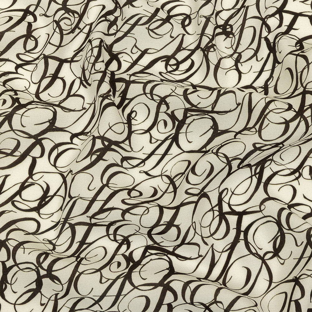 Sustainable Viscose Woven Print - White Calligraphic Letters - Mood Exclusive Dear Ms. Austen - Joann Fabrics