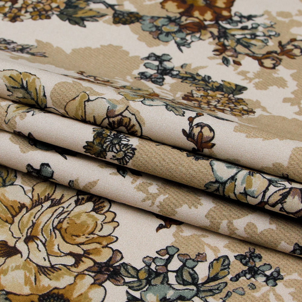 Stretch Cotton Sateen - Beige Flowers and Shadows - Spectral Lights Print - Mood Exclusive Crow Collection - Joann Fabrics