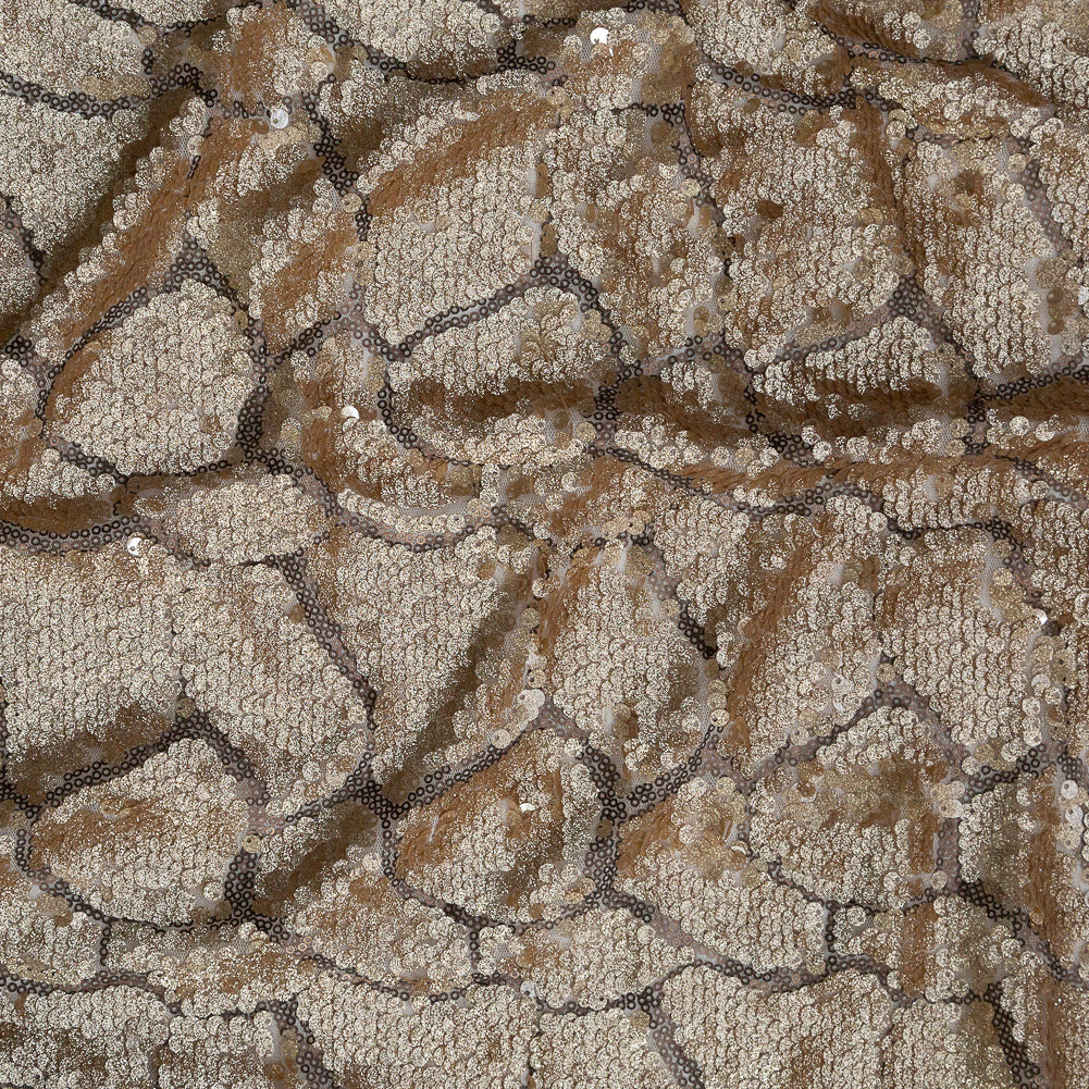 Mesh with Sequins - Metallic Gold Cracking Spots on Pale Beige - Joann Fabrics