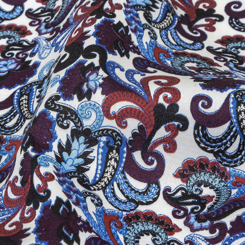 Raspberry, Blue and Snow White Paisley Cotton Sateen - Joann Fabrics