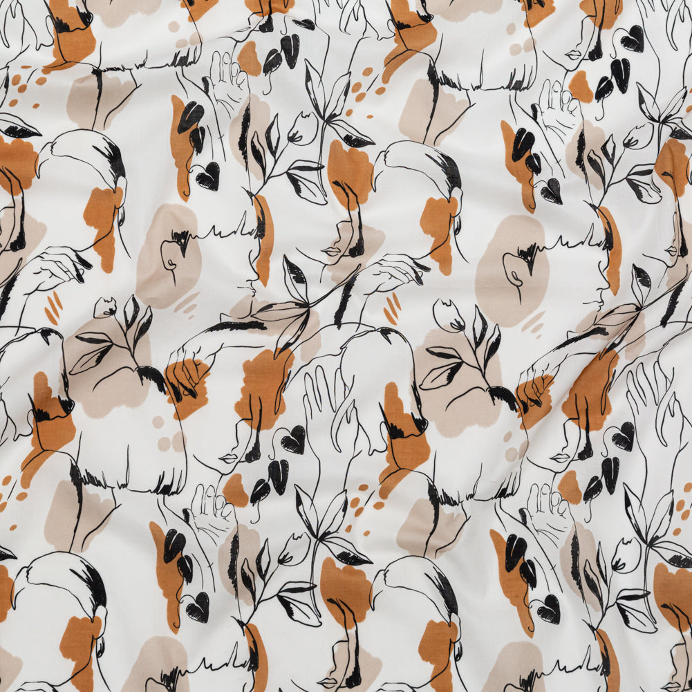Cotton Voile - White Figure Lines - Contoured Personage Print - Mood Exclusive Serengeti Collection - Joann Fabrics