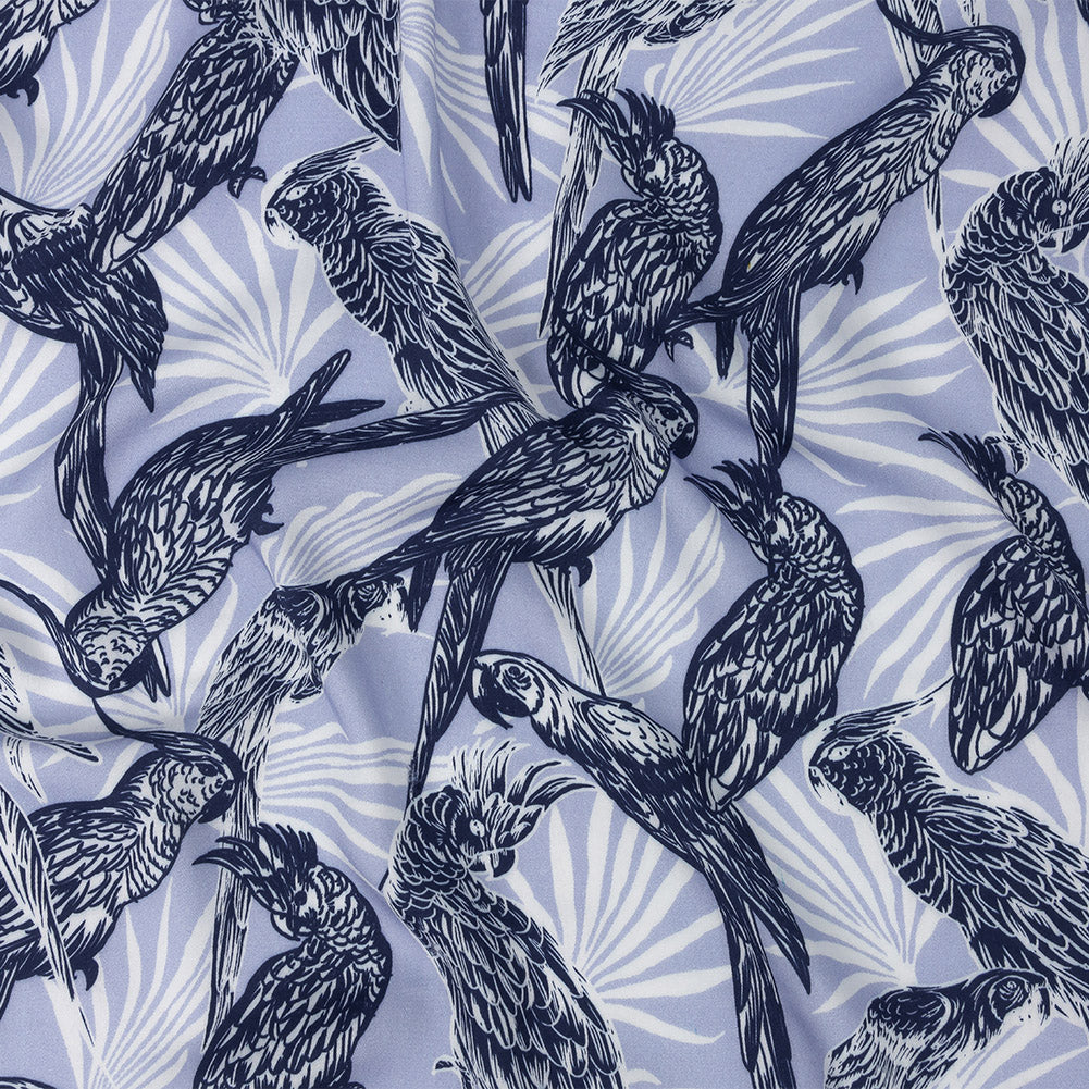 Rayon Batiste Print - Light Blue Birds and Leaves - Mood Exclusive Cockatoo Collective - Joann Fabrics