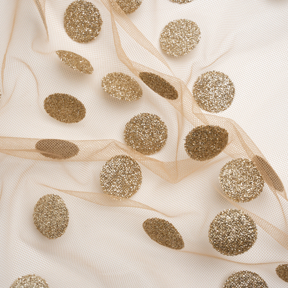 Famous Australian Designer Nude and Gold Glitter Polka Dots Tulle - Joann Fabrics