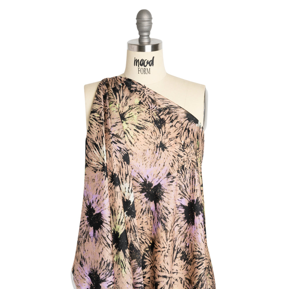 Sustainable and Recycled Viscose Satin Print - Taupe and Black Abstracted Floral - Mood Exclusive Bursting Gardens - Joann Fabrics