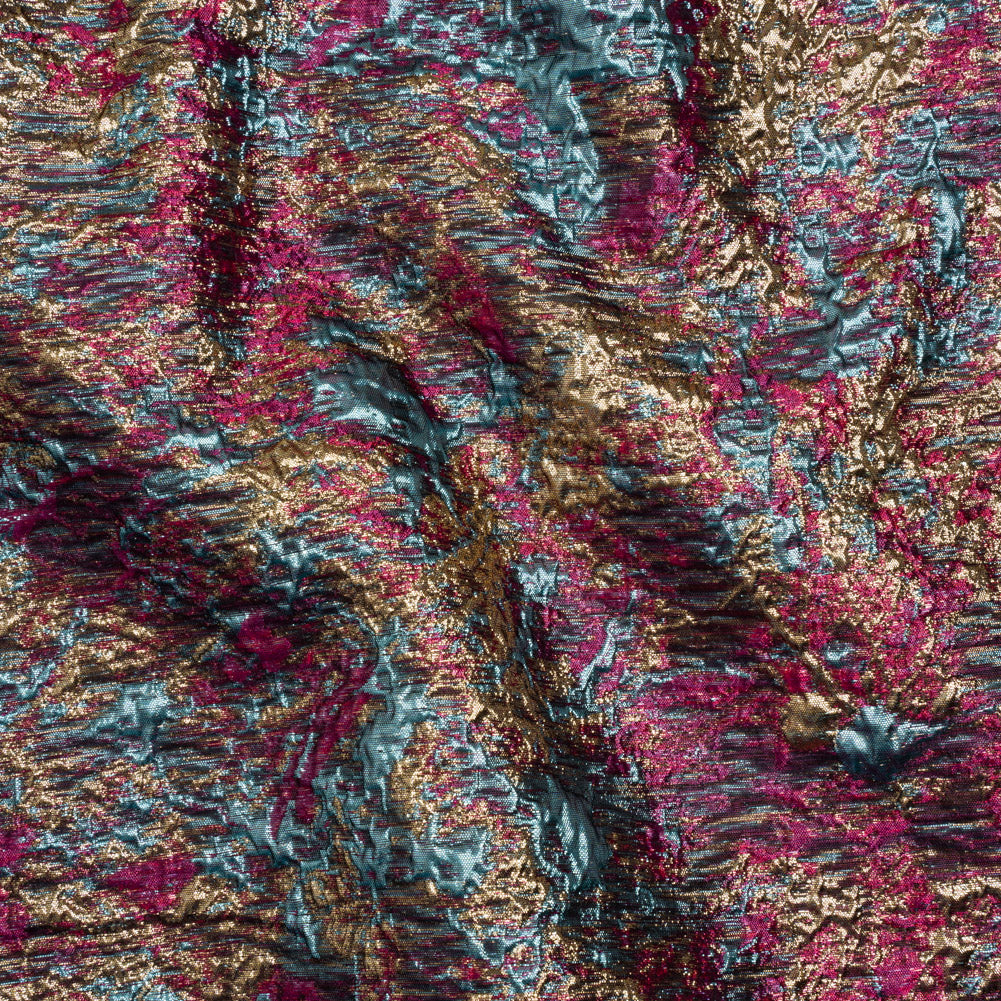Metallic Brocade - Hot Pink, Sky Blue and Gold Abstract Sponge Texture - Joann Fabrics