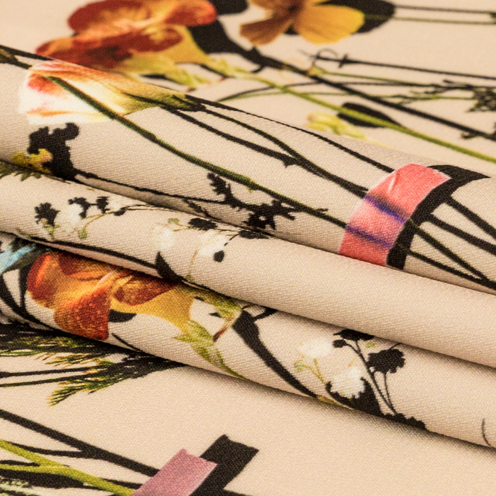 Stretch Polyester Crepe Panel - Cream and Rainbow Floral - The Power of Will Print - Mood Exclusive Crow Collection - Joann Fabrics