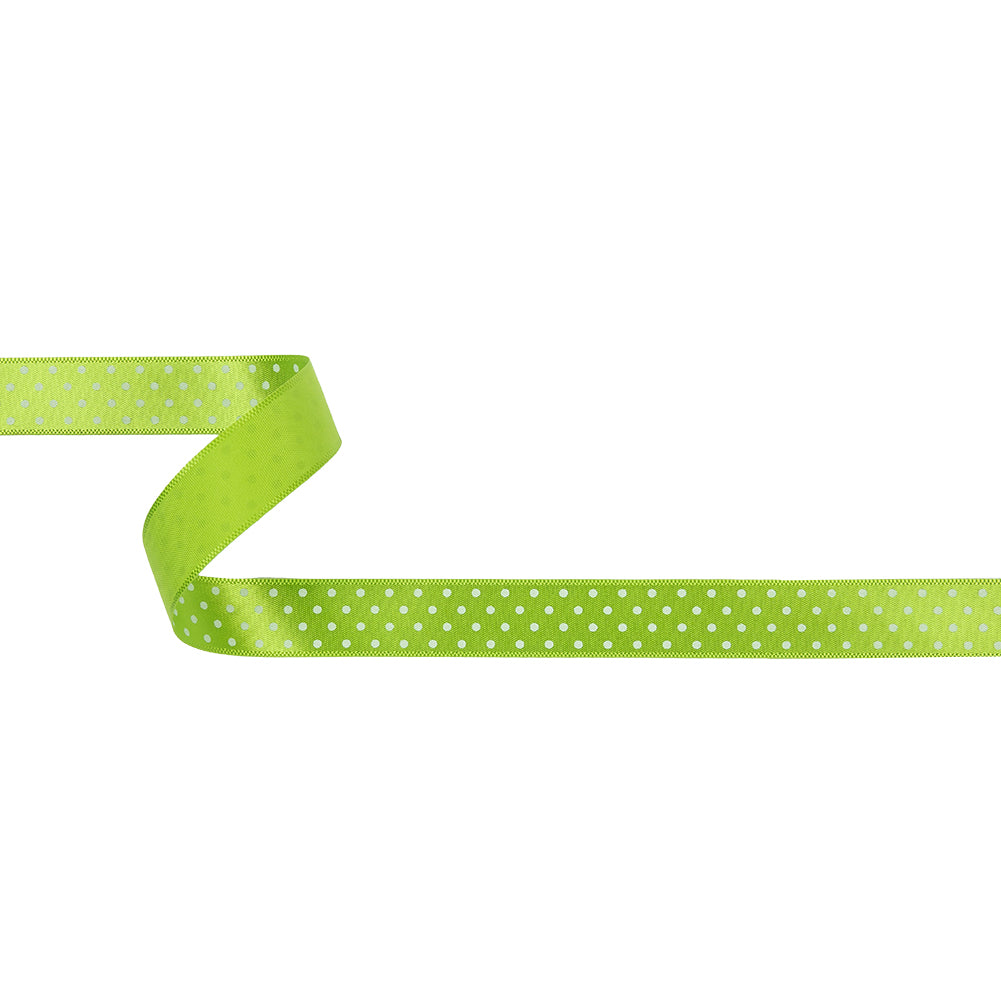Lime and White Polka Dot Satin Ribbon - 0.625