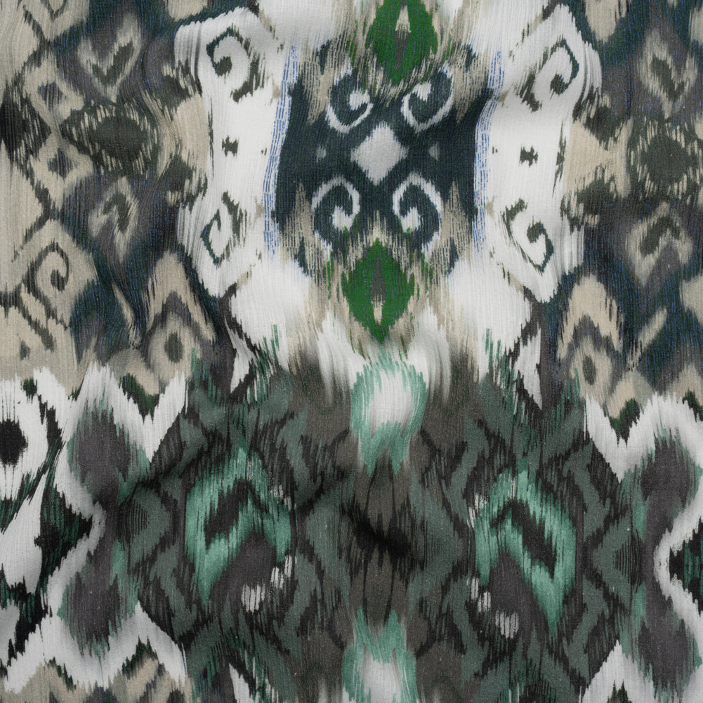 Slubbed Gauzy Cotton Woven - Dark Blue, Seafoam and Beige Ikat Geometrics - Mood Exclusive Atlantis Etchings Print - Joann Fabrics
