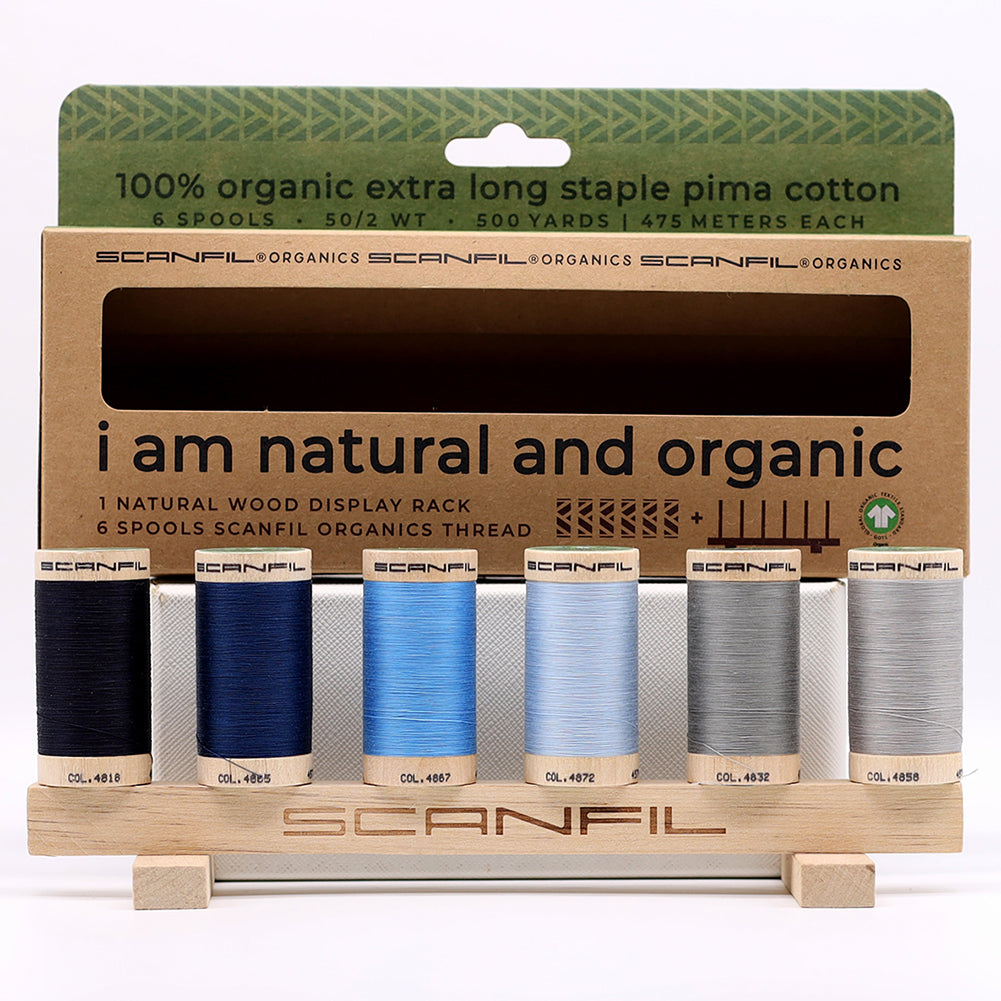 SCANFIL® 50wt Organic Pima Cotton Thread Set - 6ct 500yd Spools & Wood Rack - Frosty Winter - Joann Fabrics