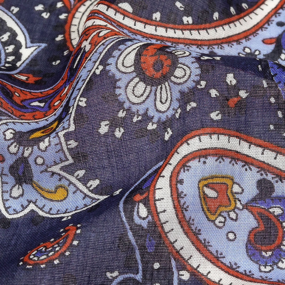 Gauzy Cotton Voile - Navy, Pompeian Red and Goldenrod Paisley - Deadstock - Joann Fabrics