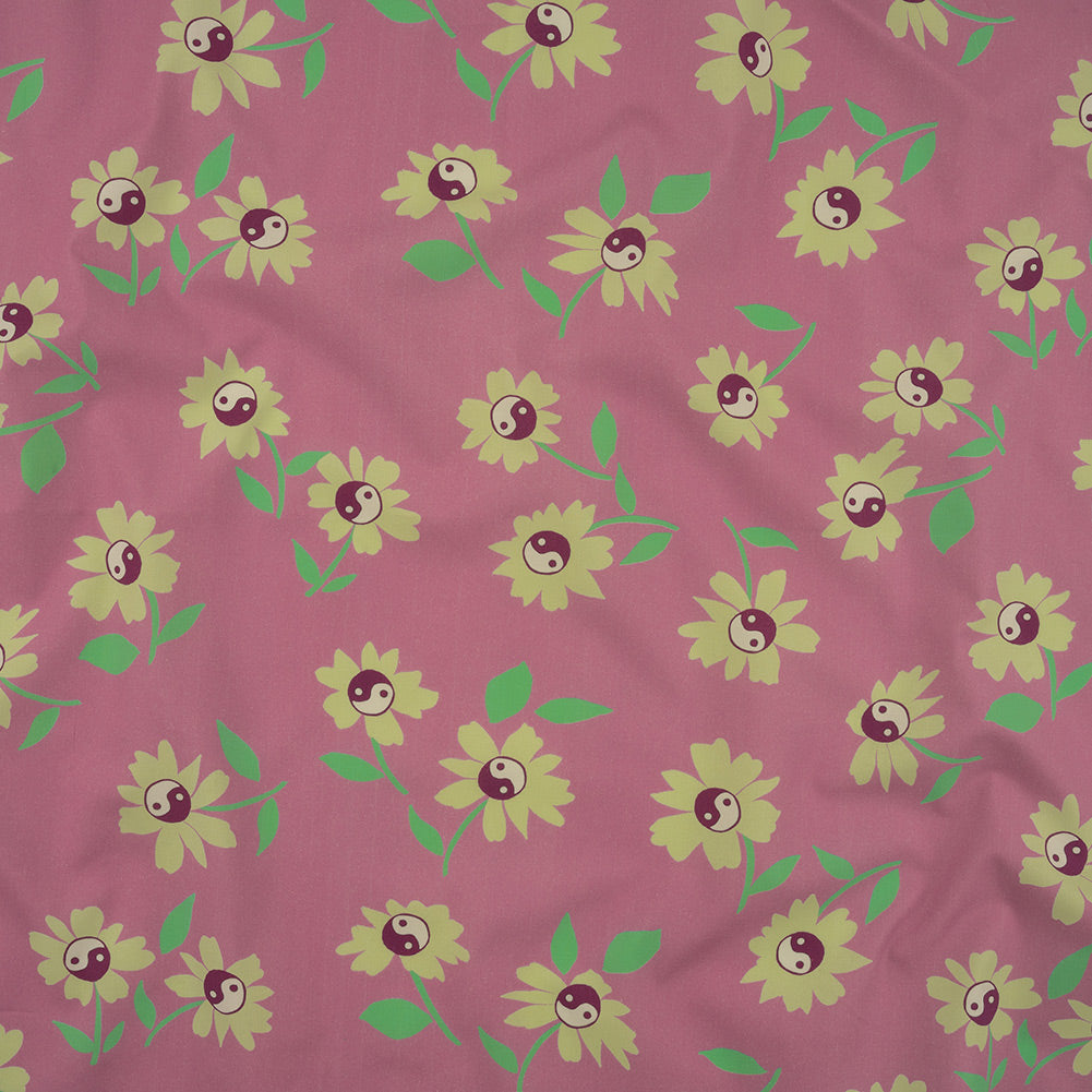 Stretch Cotton Poplin Print - Pink and Yellow Yin Yang Flowers - Mood Exclusive Groovy Baby - Joann Fabrics