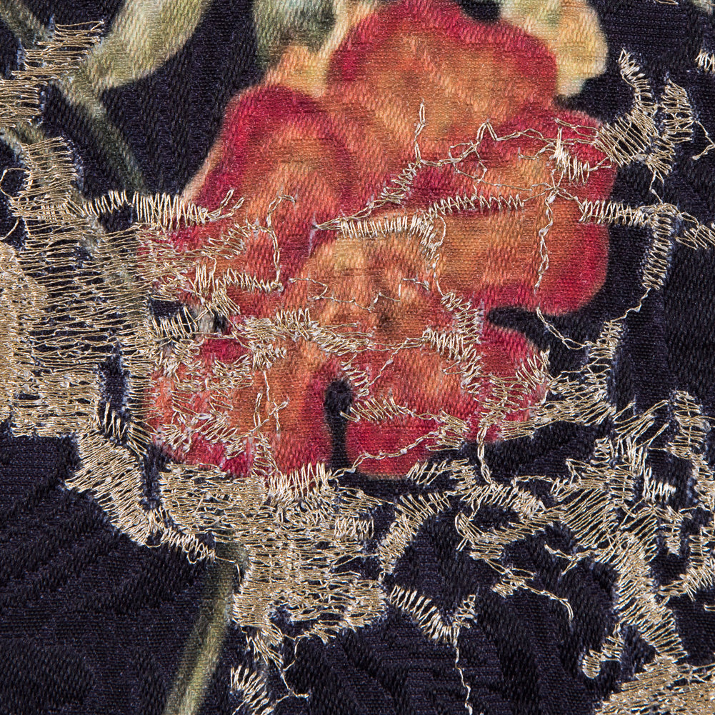 Floral Digitally Printed Butterfly Jacquard with Gold Metallic Embroidery - Joann Fabrics