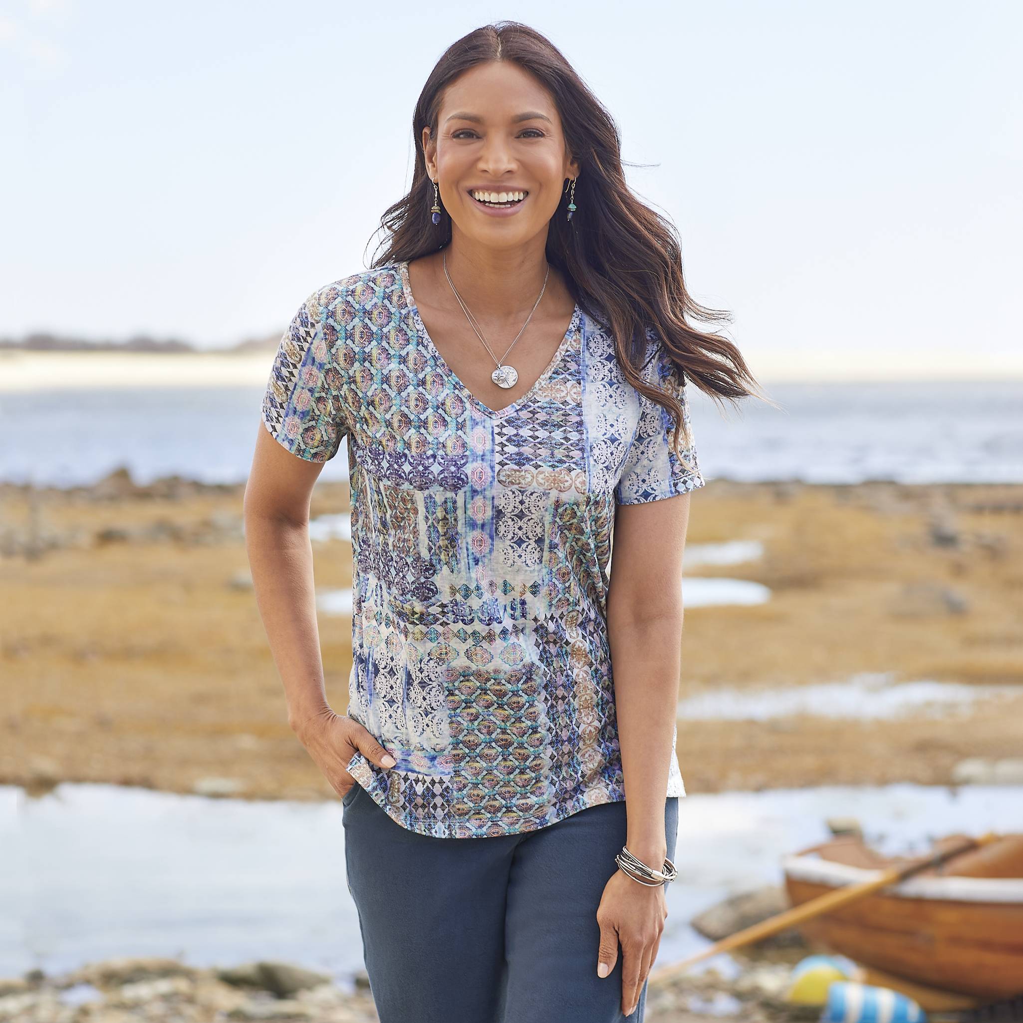 Vintage Patchwork V-Neck Top - Northstyle Catalog