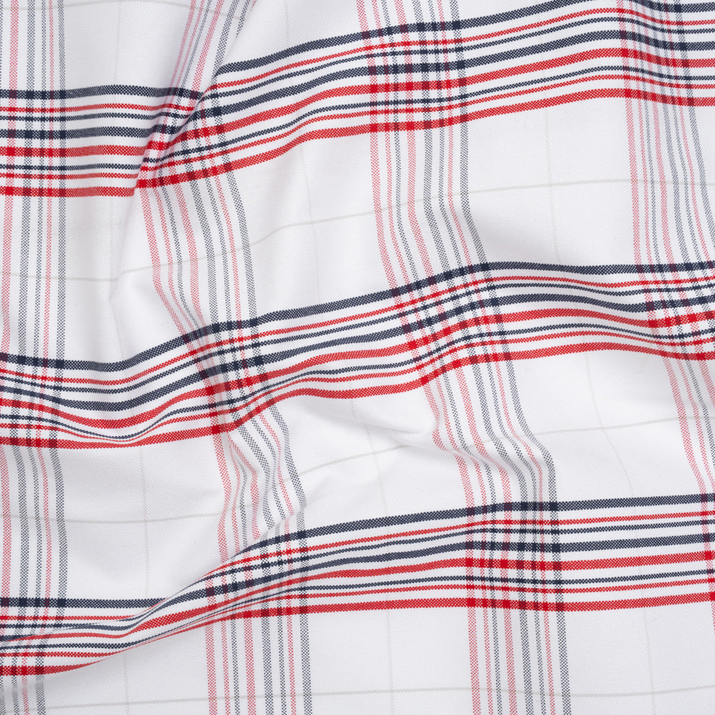 Cotton Oxford Shirting - Navy, Red, and Pale Gray Plaid - Deadstock - Joann Fabrics