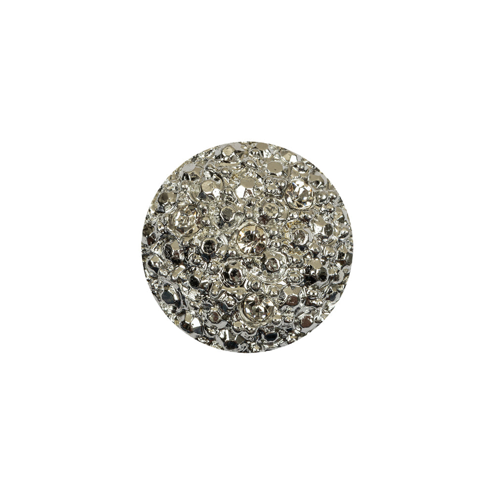 Vintage Shiny Silver Hammered Metal Shank Back Button with Rhinestone Trio - 28L/18mm - Joann Fabrics