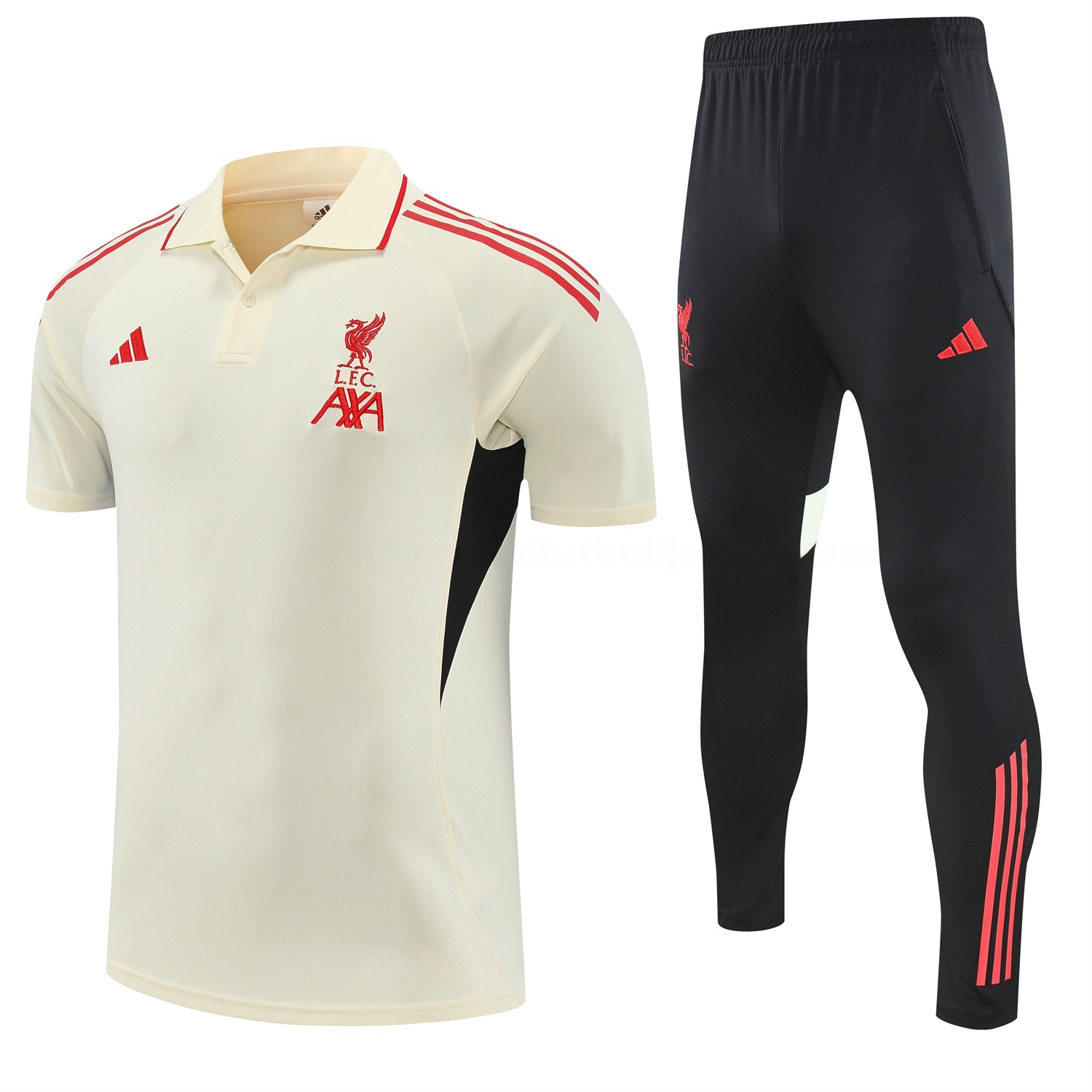 Liver.pool 25-26 POLO Short-Sleeve Training Set - White Top and Black Pants - UnitedFutballJersey