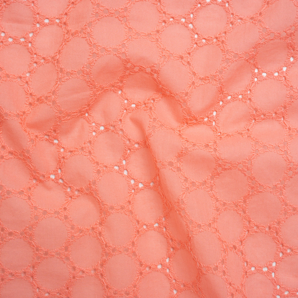 Embroidered Eyelet Cotton Voile - Warm Coral Circles of Circles - Naomi Collection - Joann Fabrics