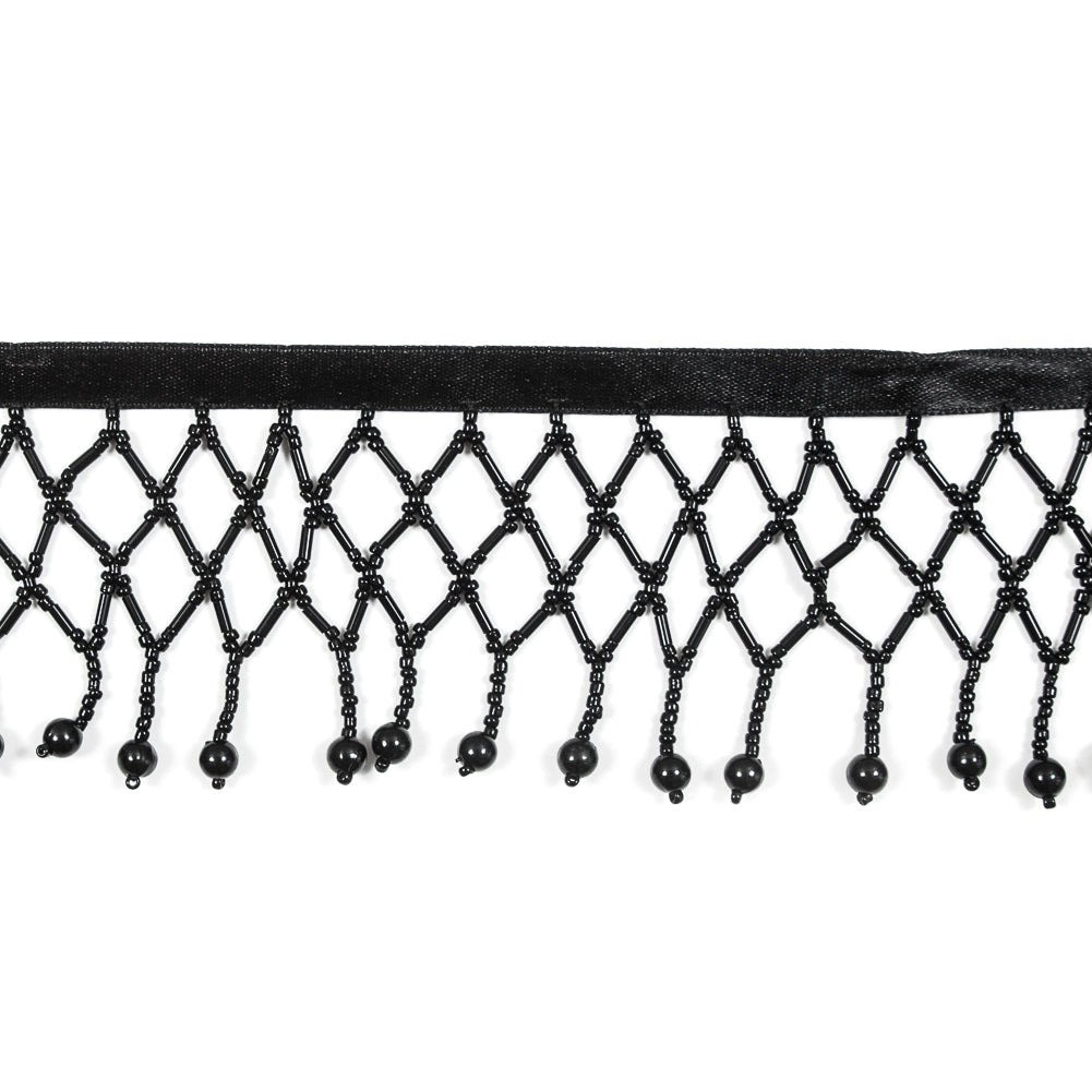 Black Beaded Fringe Trim - 2.5