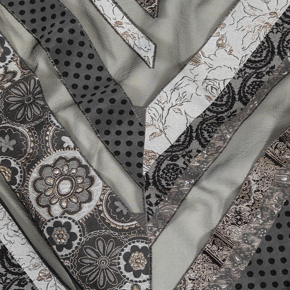 Metallic Silver, Black and Gray Patchwork Chevrons Luxury Organza Brocade - Joann Fabrics