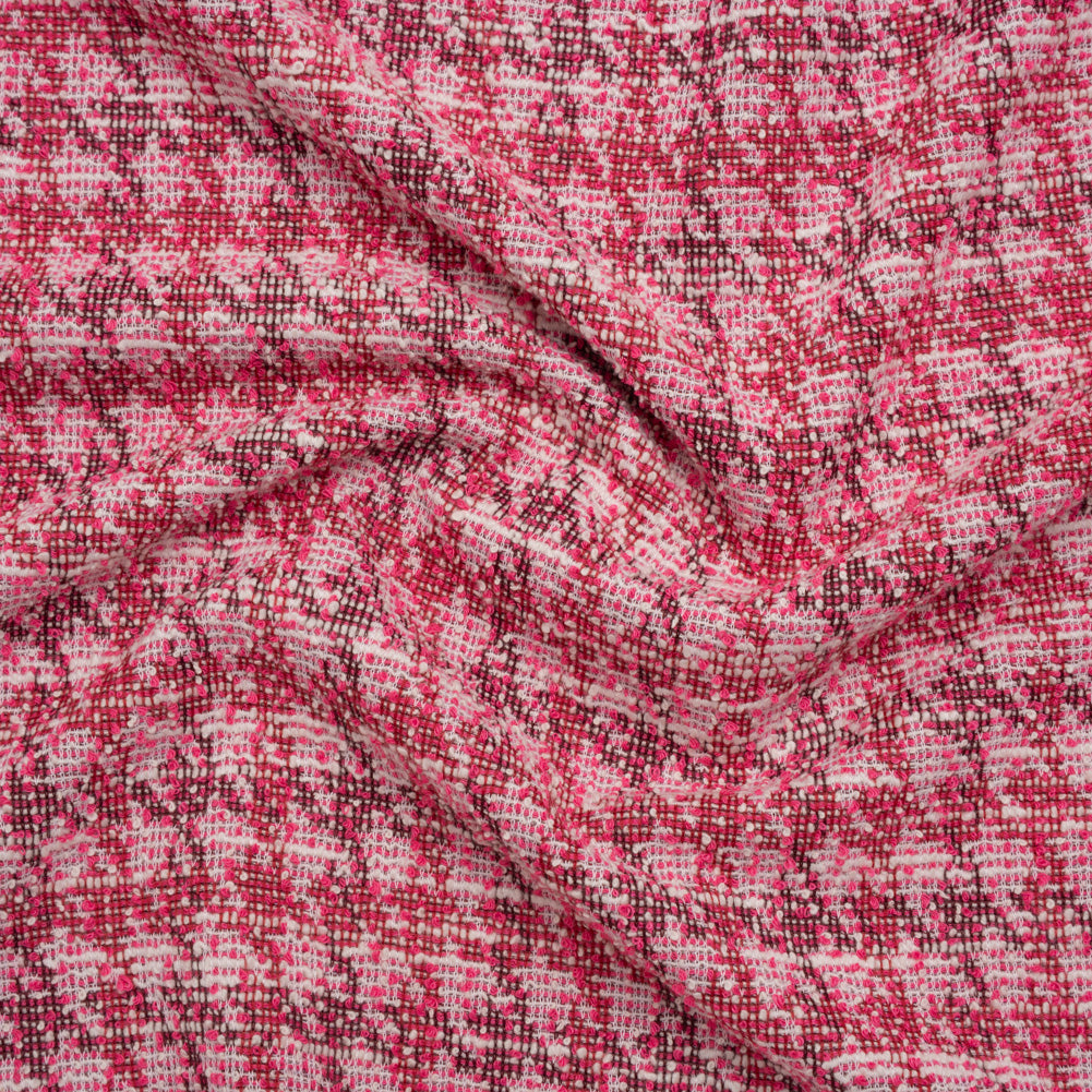 Polyester and Cotton Boucle Sweater Knit - Pink and White Mottled Plaid - Designer Deadstock - Joann Fabrics