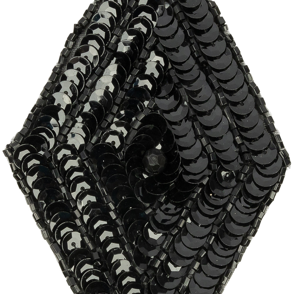 Vintage Black Sequins and Beaded Diamond Applique - 5