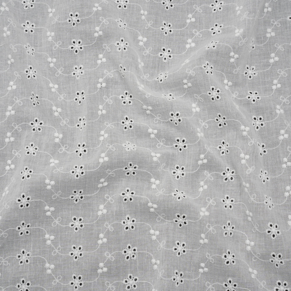 Embroidered Eyelet Cotton Voile - White Wavy Daisy Vines - Naomi Collection - Joann Fabrics