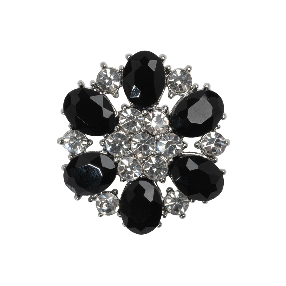 Rhinestone and Metal Shank Back Button - 40L/25.5mm - Jet Black, Crystal and Nickel-Free Silver Big Flower - Joann Fabrics