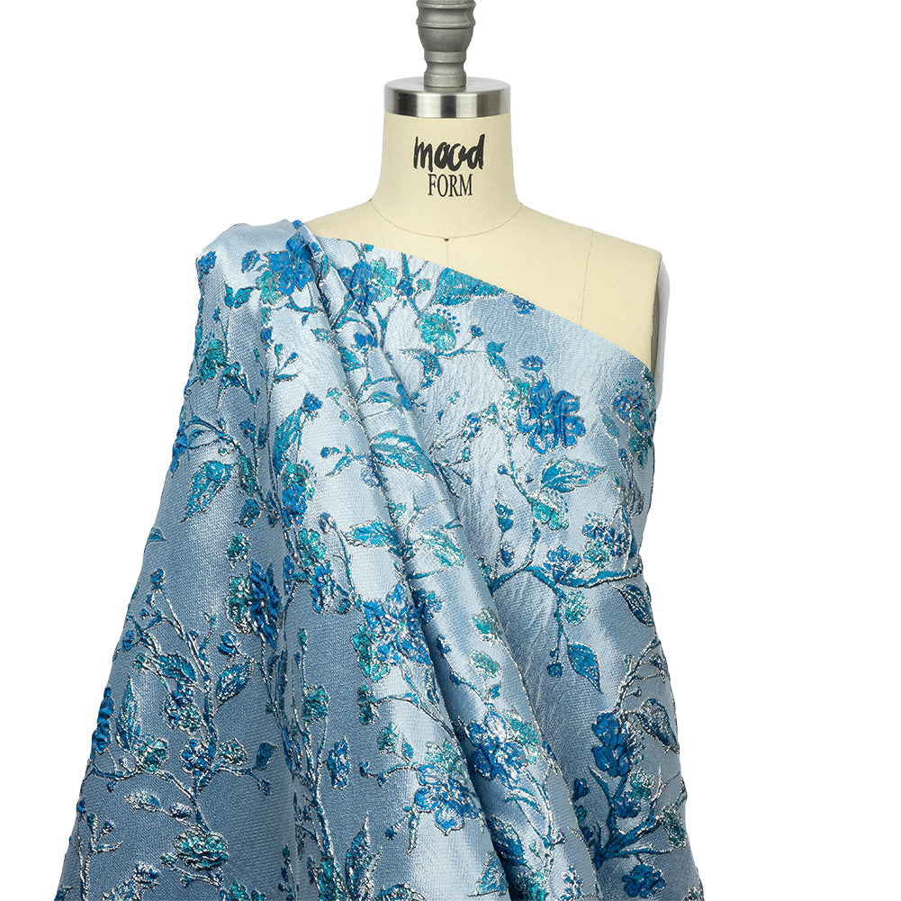 Metallic Periwinkle, Dark Blue and SIlver Flowering Vines Luxury Brocade - Joann Fabrics