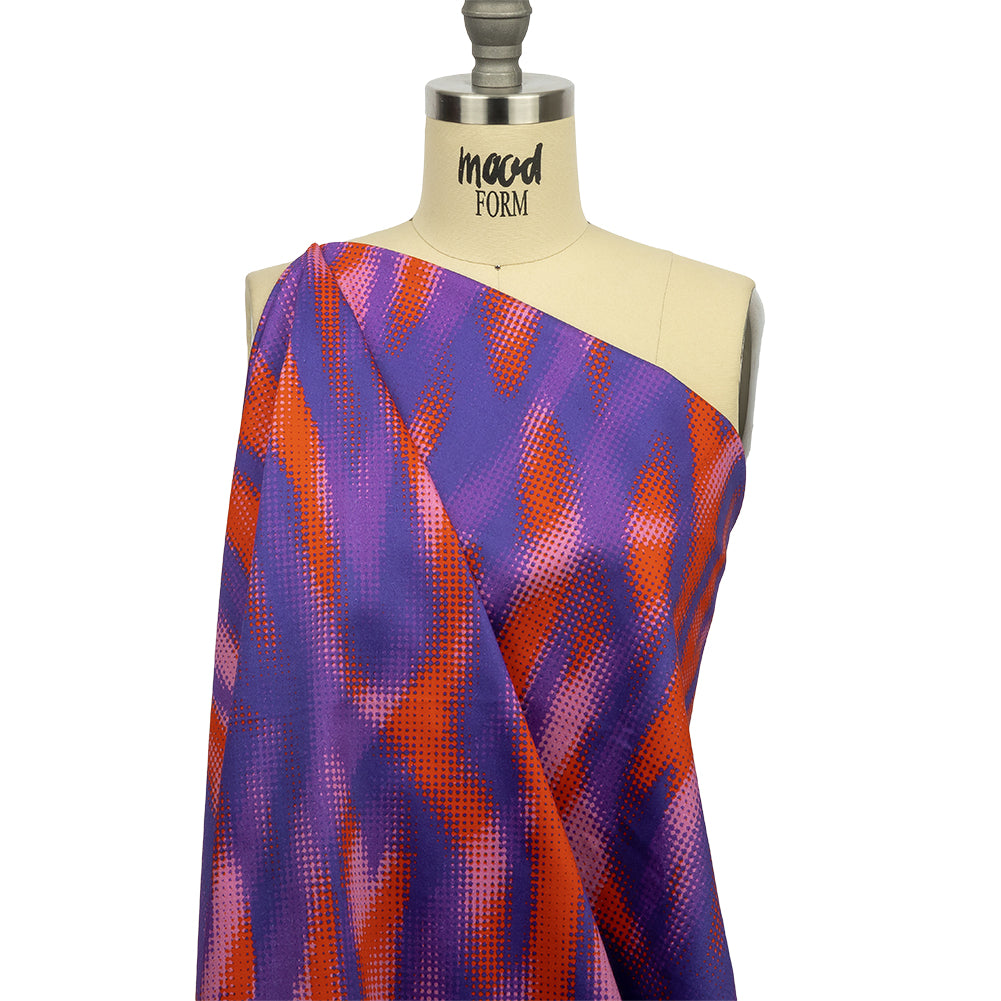 Stretch Cotton Sateen - Red and Purple Halftone Animal Stripes - Comic Glitch Print - Mood Exclusive Groove Collection - Joann Fabrics