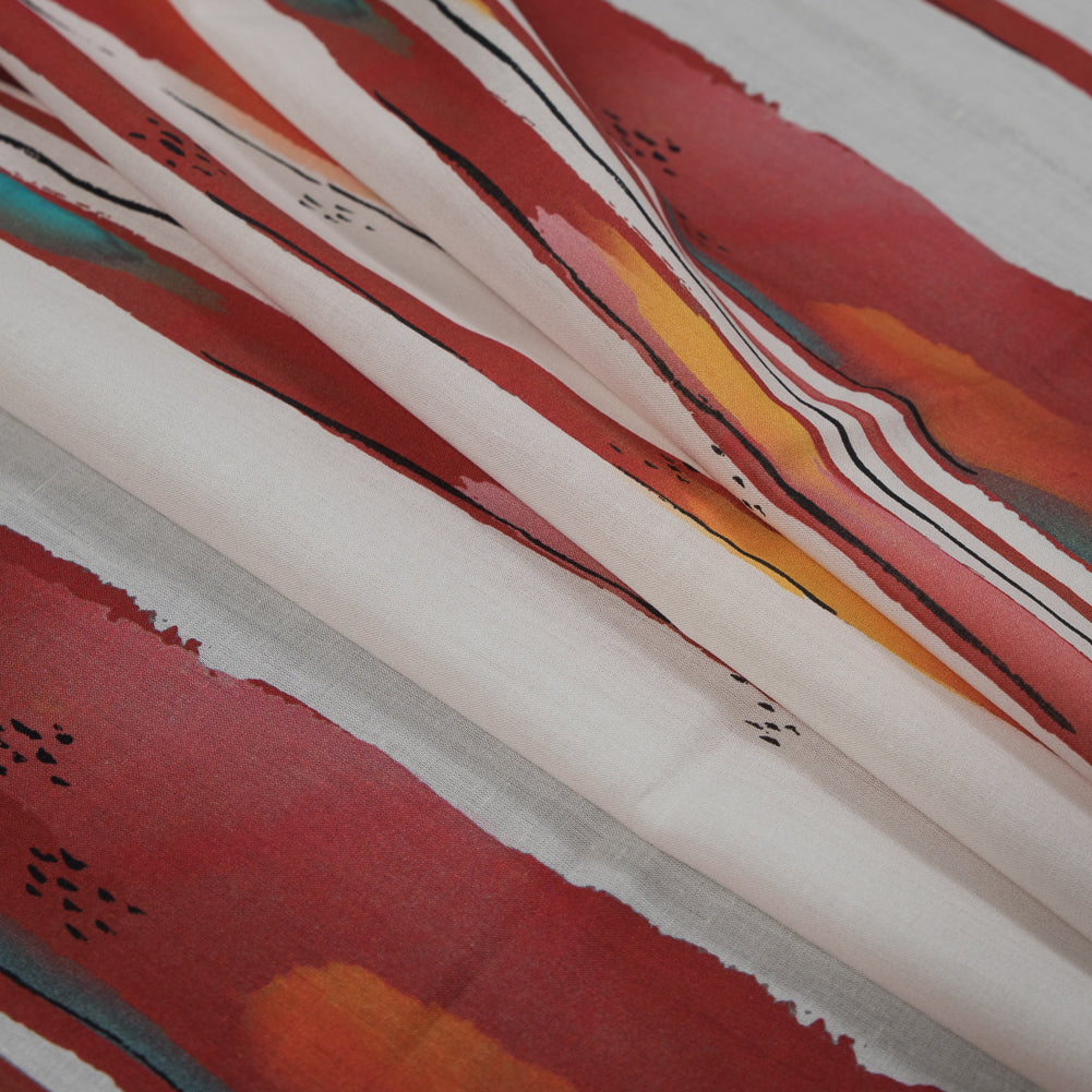 Cotton Voile - Red Painterly Stripes - Saraswati's Knowledge Print - Mood Exclusive Surya Collection - Joann Fabrics