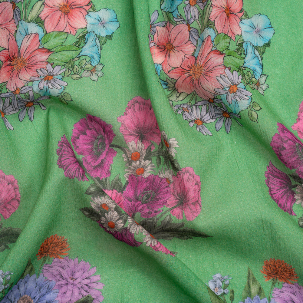 Crinkled Cotton Gauzy Woven Print - Green and Pink Floral Bunches - Mood Exclusive Flower Shoppe - Joann Fabrics