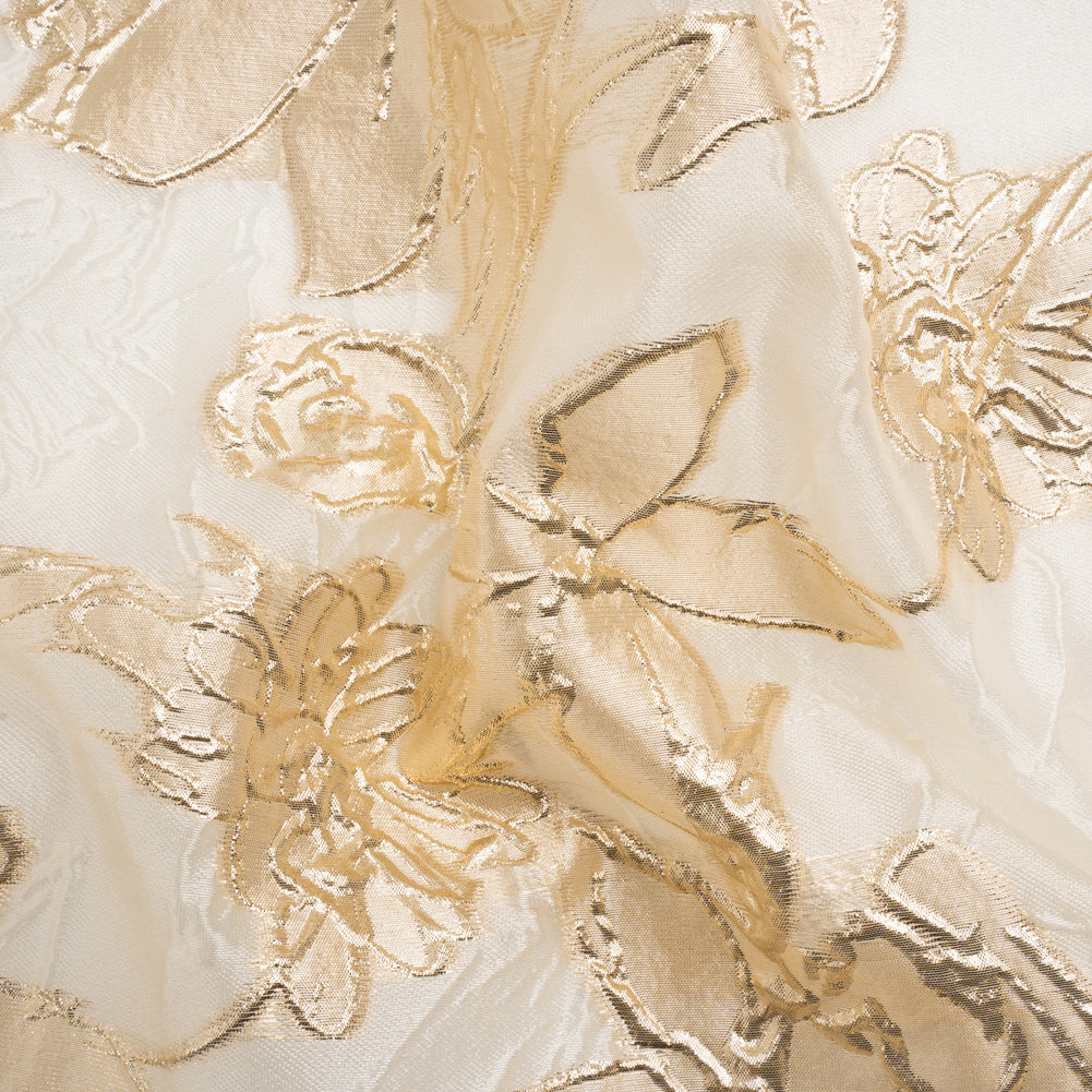 Metallic Gold and Gilded Beige Floating Flowers Luxury Burnout Brocade - Joann Fabrics