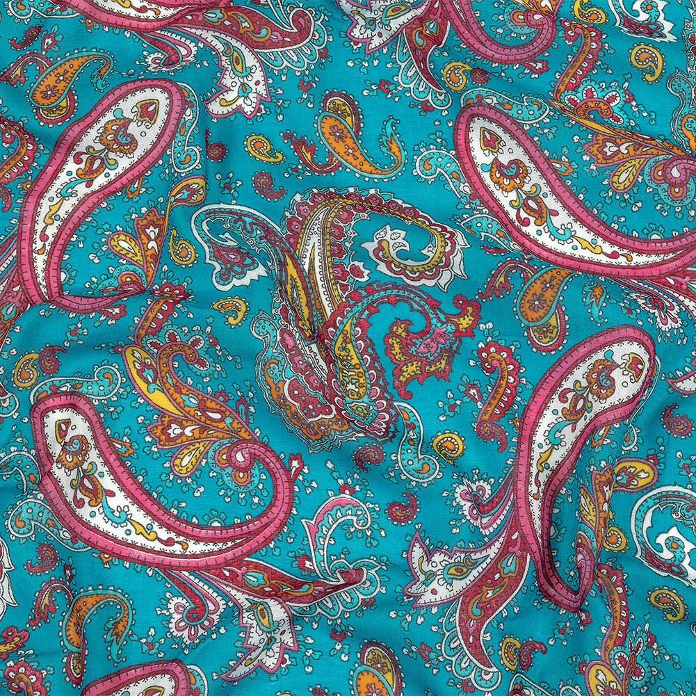 Gauzy Cotton Voile - Turquoise, Pink and White Paisley - Deadstock - Joann Fabrics