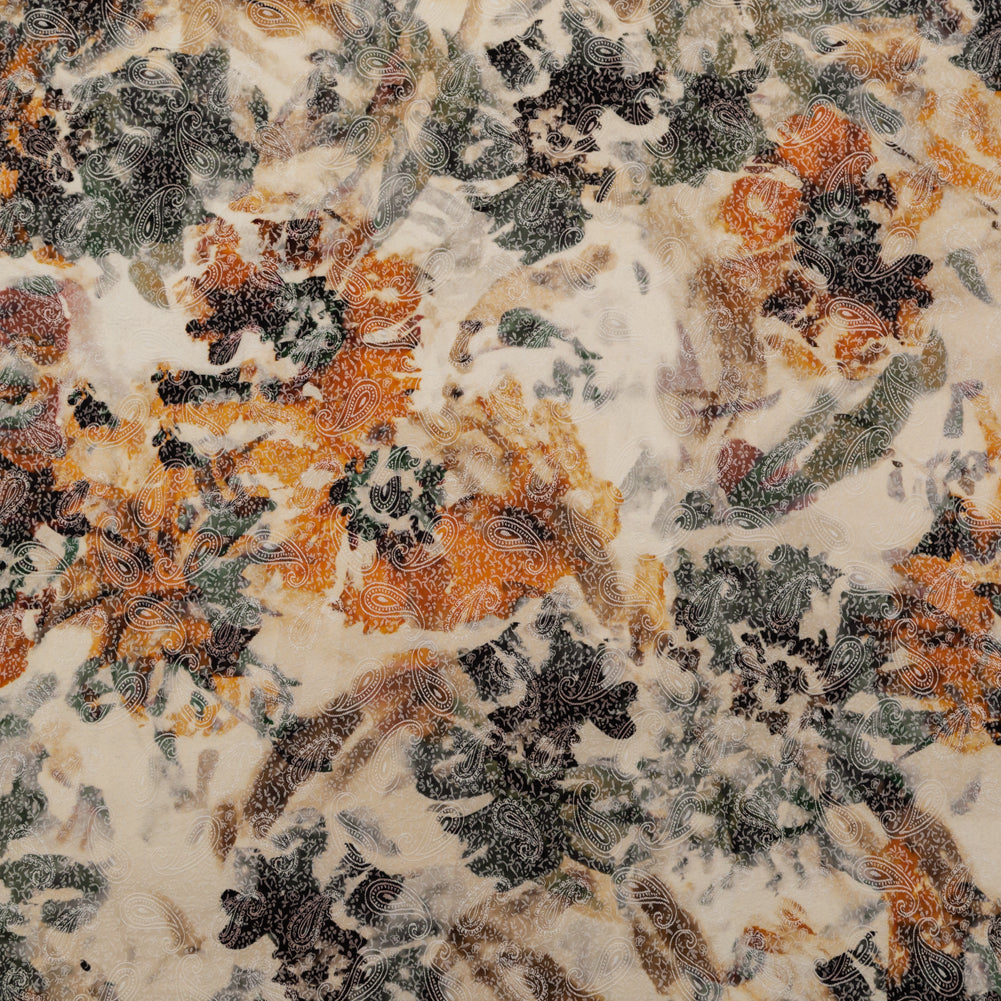 Stretch Paisley Jacquard - Orange and White Abstract - Eternal Rockwell Print - Mood Exclusive Harvest Collection - Joann Fabrics