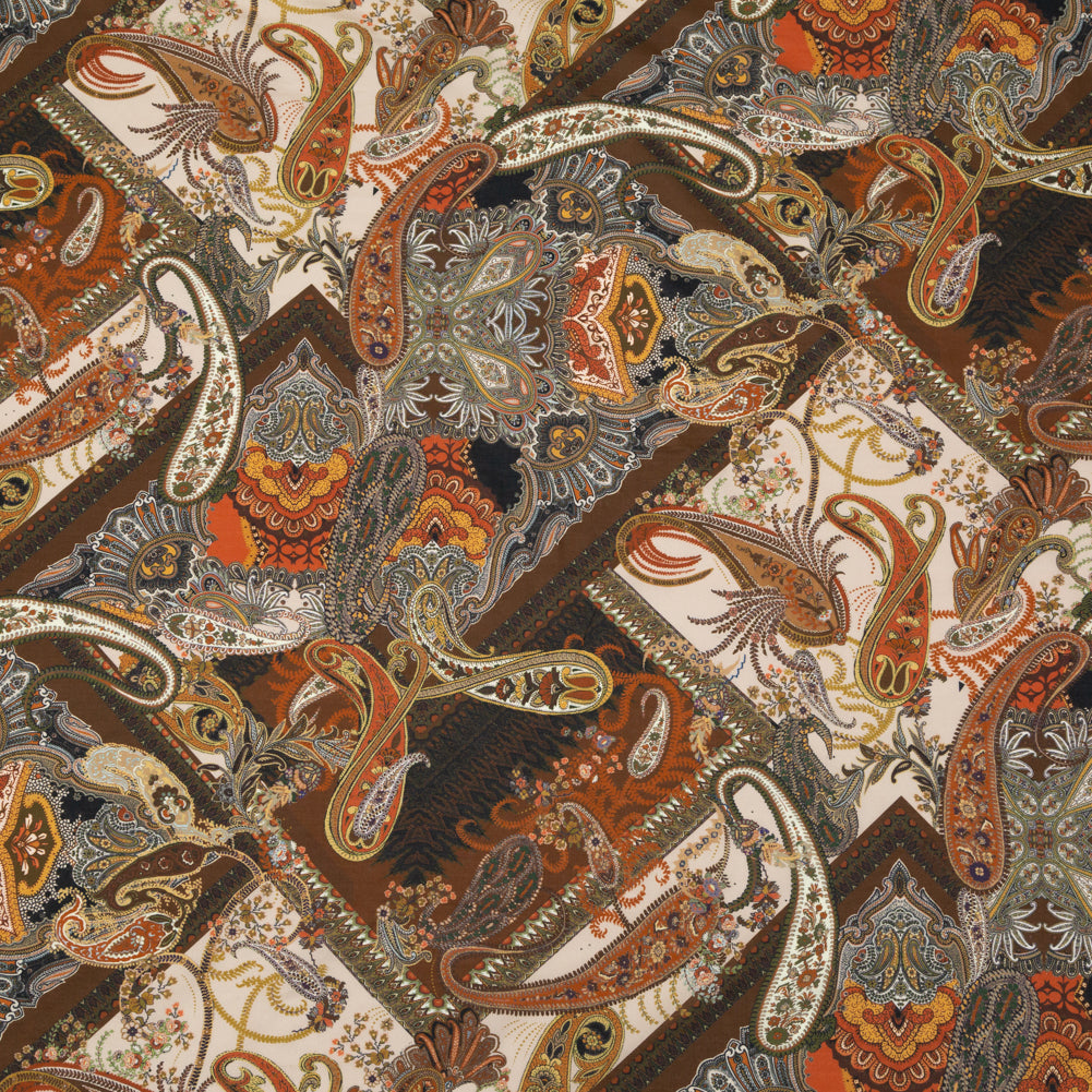 Cotton Voile - Orange and Brown Paisley over Patchwork - Lost in Thought Print - Mood Exclusive Kenko Collection - Joann Fabrics