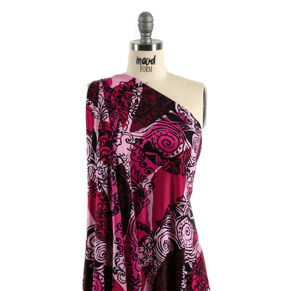 Bubblegum, Fuchsia and Wine Diamonds and Floral Outlines Silk Jersey - Joann Fabrics