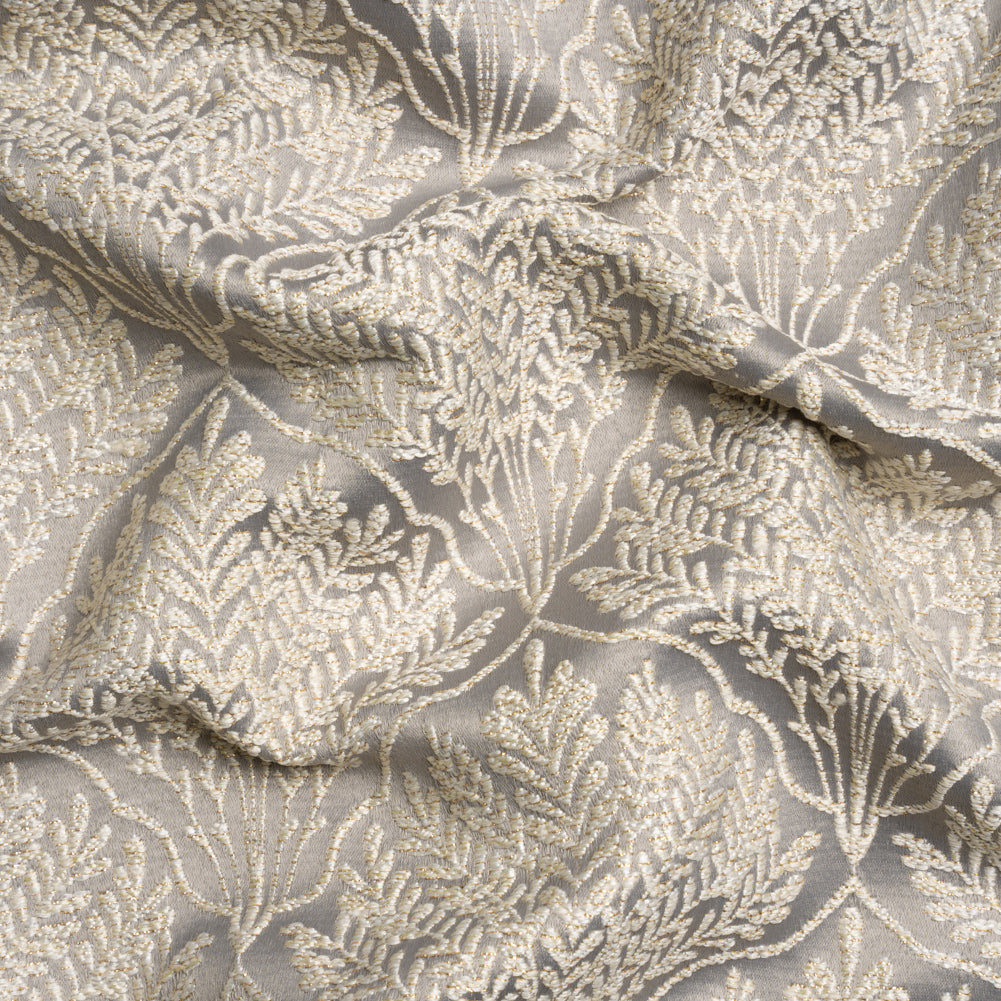 Metallic Drapery Jacquard - Dove Leafy Fans - British Imported - Joann Fabrics