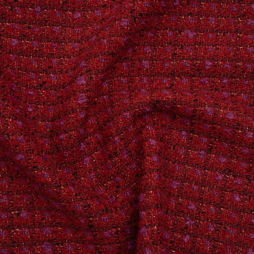 Wool Blend Tweed with Metallic Gold Accents - Red, Burgundy and Fuchsia Plaid - Joann Fabrics