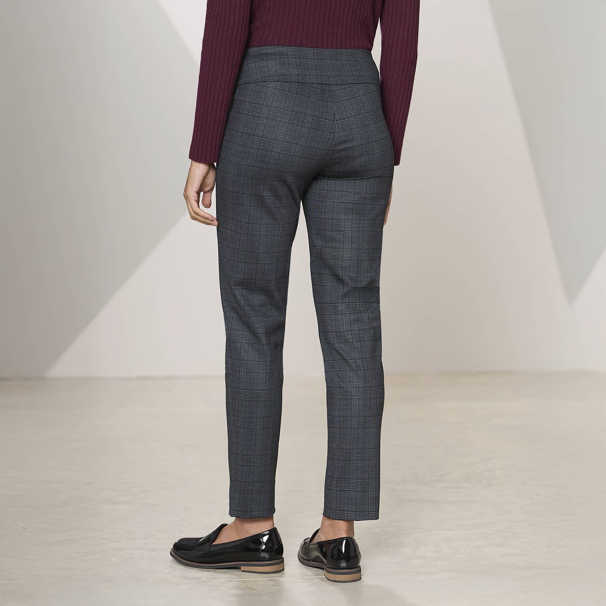 Pull-On Plaid Ankle Pants, Slim Tapered Leg, Notched Hem - Northstyle Catalog
