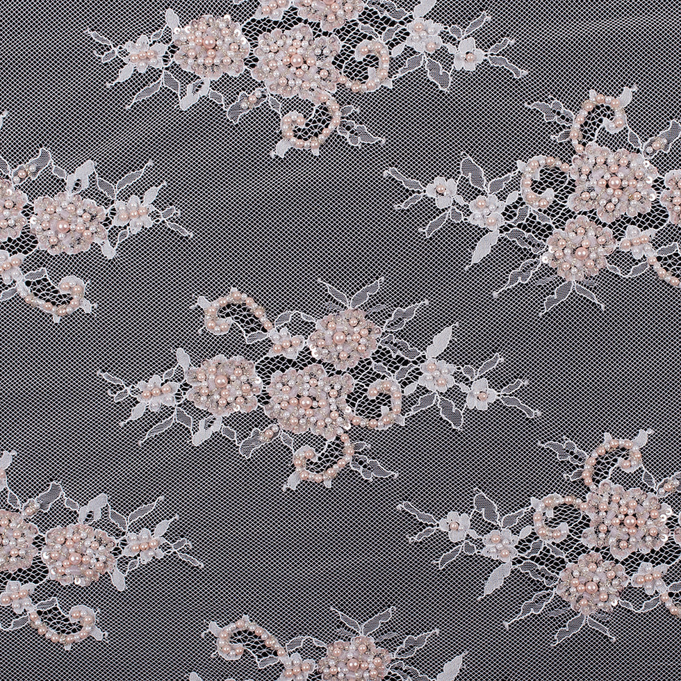 Beaded and Sequined Floral Lace with Scallop Edge - White and Pink - Joann Fabrics