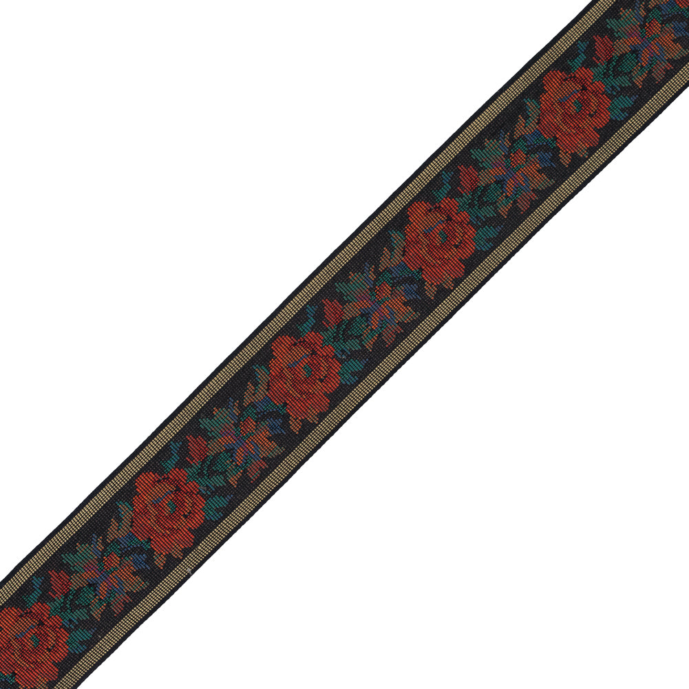 Orange and Black Floral Jacquard Ribbon - 2.25